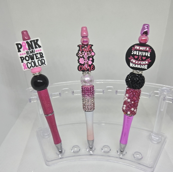 Breast Cancer Awareness Bling and Beaded Pen with Black Ink - Picture 1 of 4